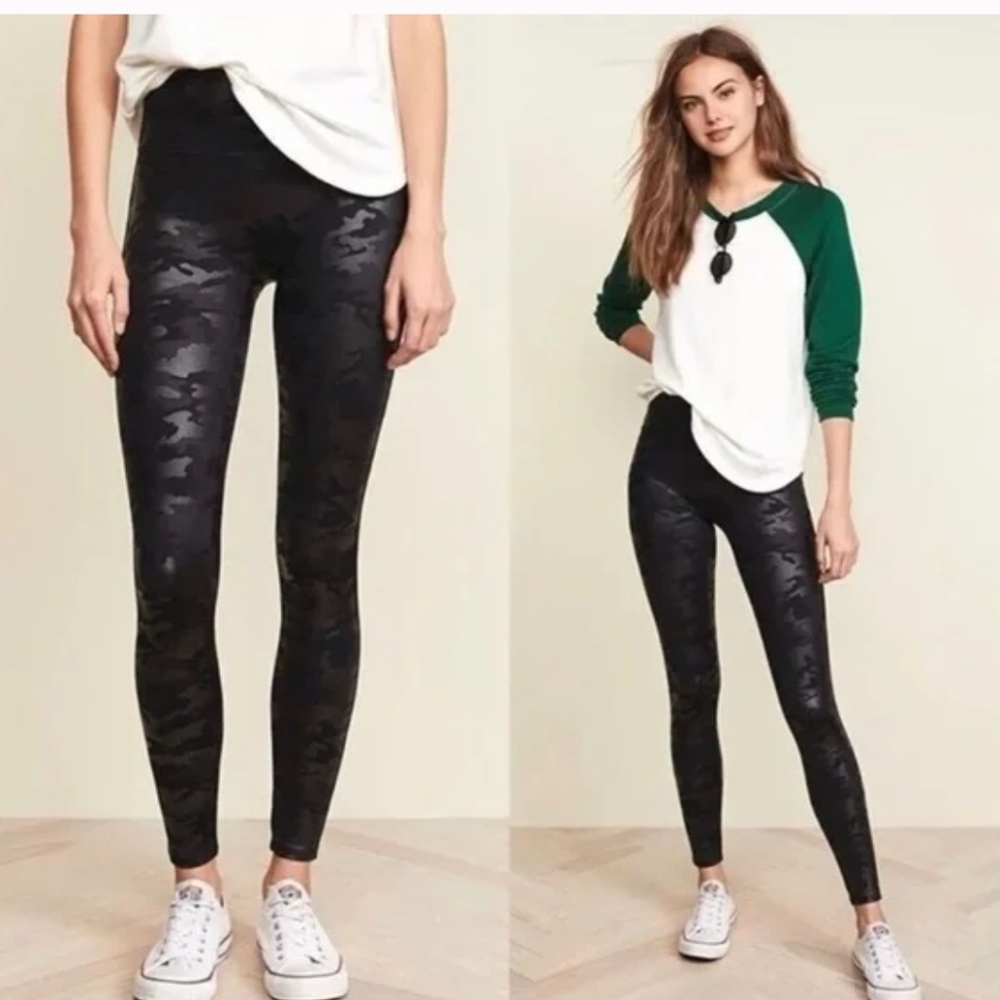SPANX Women’s Faux Leather Leggings- BlackCamo/ Size X-Small Petite